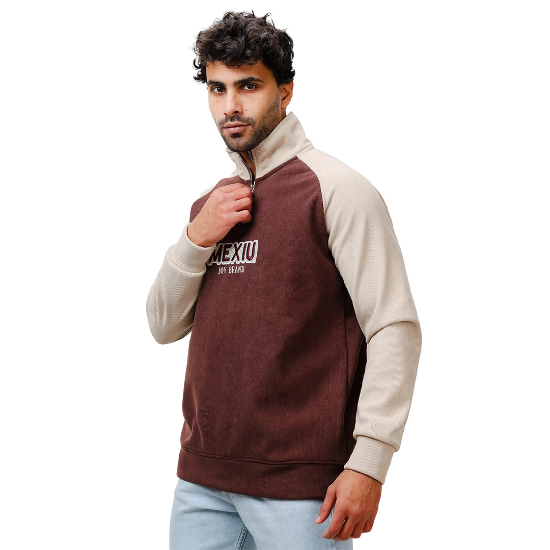 Printed velvet half zipper