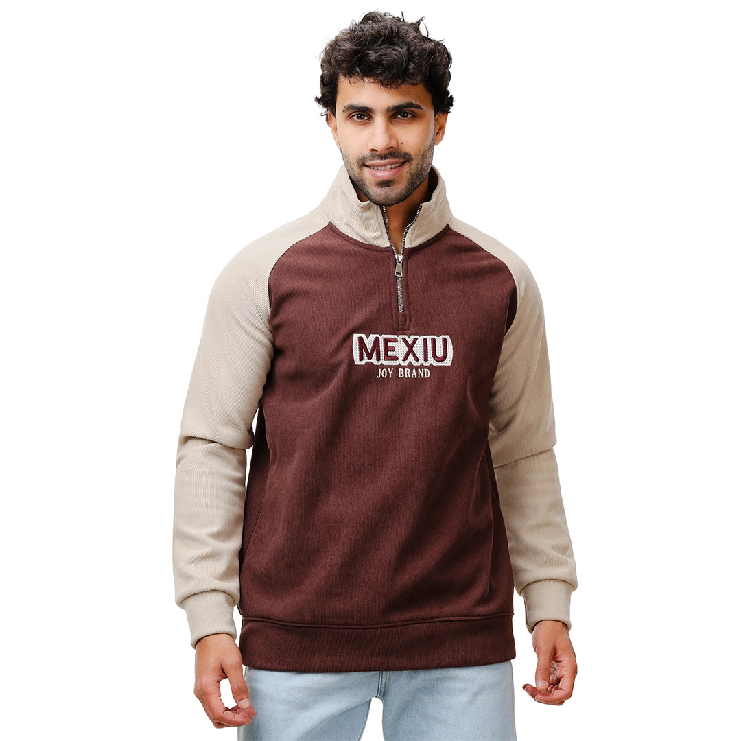 Printed velvet half zipper